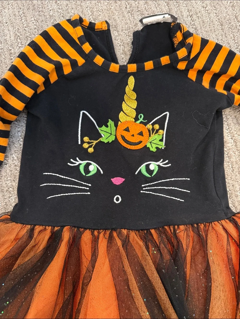 Emily Rose Black, Orange & Green Cat Pumpkin Tutu Halloween Outfit 3T